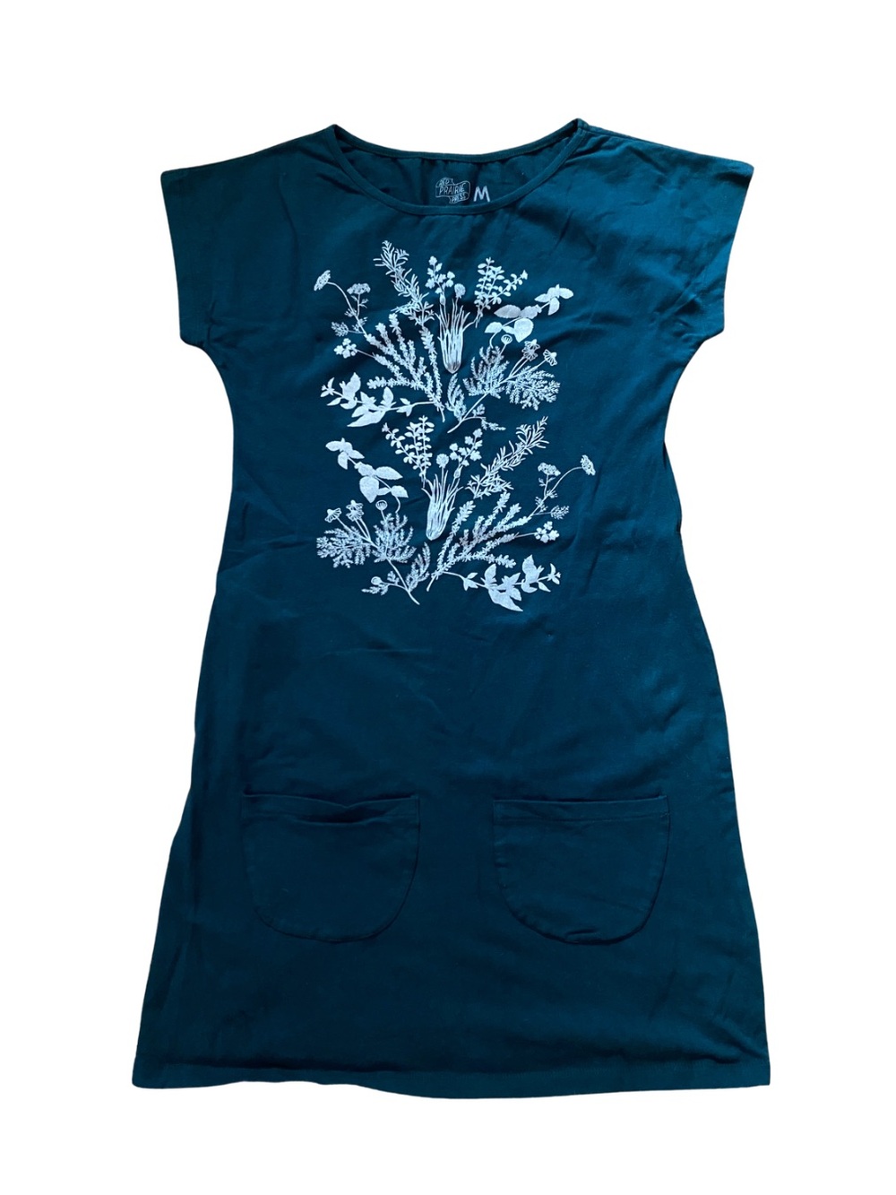 Hand printed organic cotton/hemp dress with botanical print